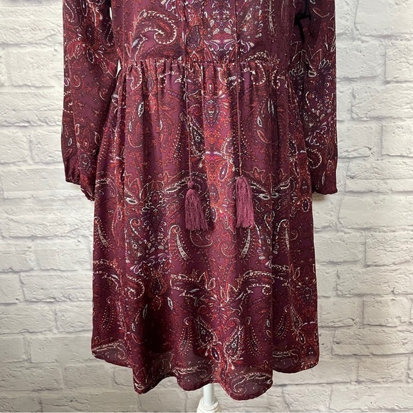 California Moonrise Long Sleeve Tie Front Paisley Print Dress Size Small - Picture 6 of 13